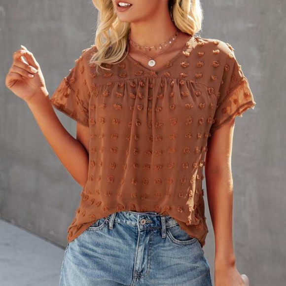 boho vneck swiss dot short sleeve top BABY blue - Picture 10 of 11